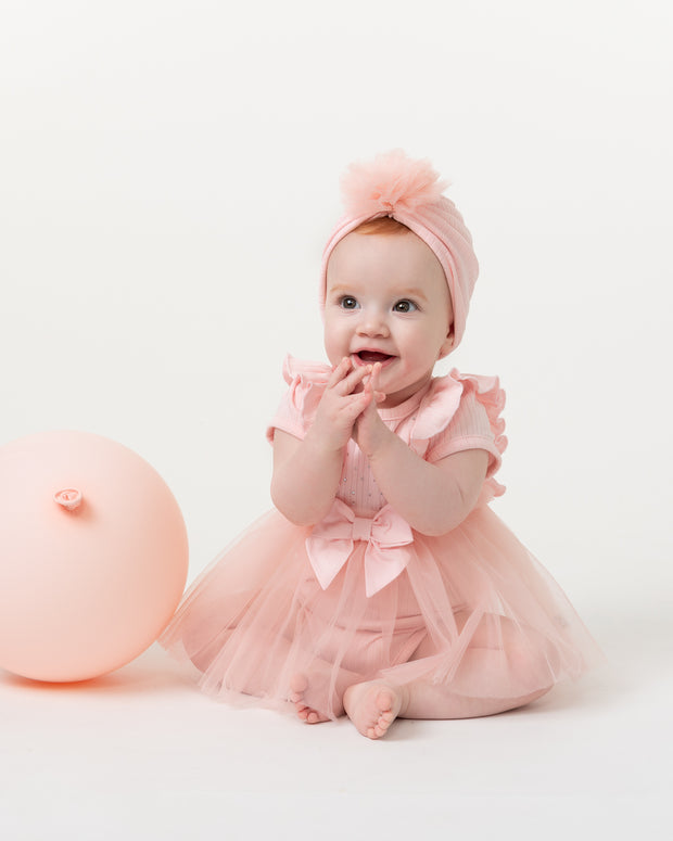 Caramelo Baby Girl Pink Tulle Dress - with Turban