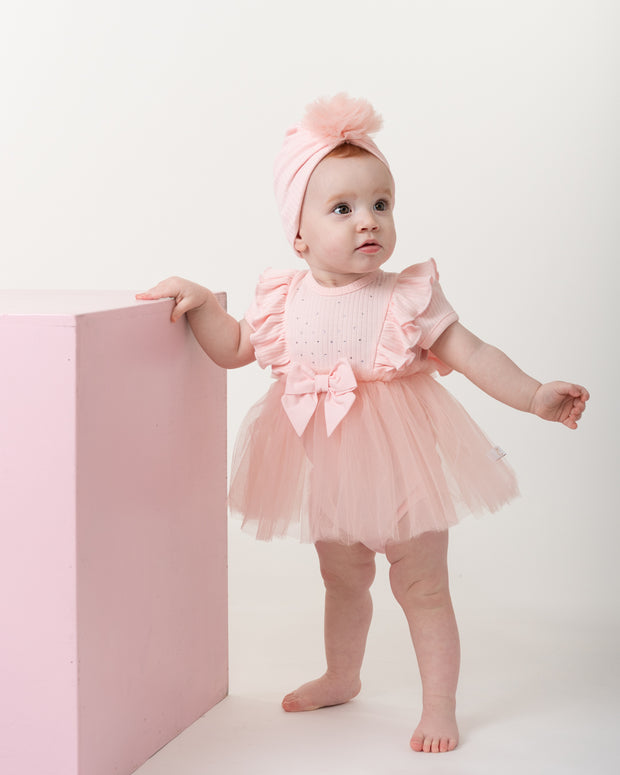 Caramelo Baby Girl Pink Tulle Dress - with Turban