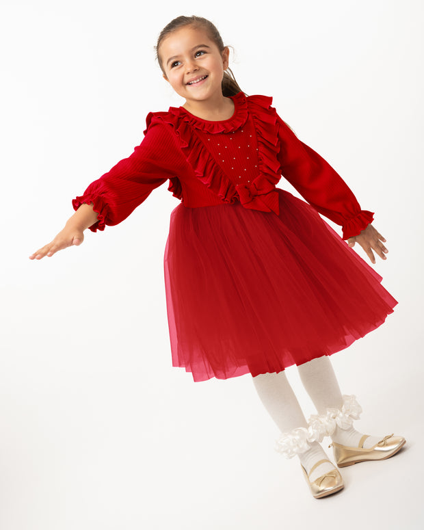 Caramelo Kids Girls Red Tulle Dress - with Headband (1Y - 6Y)