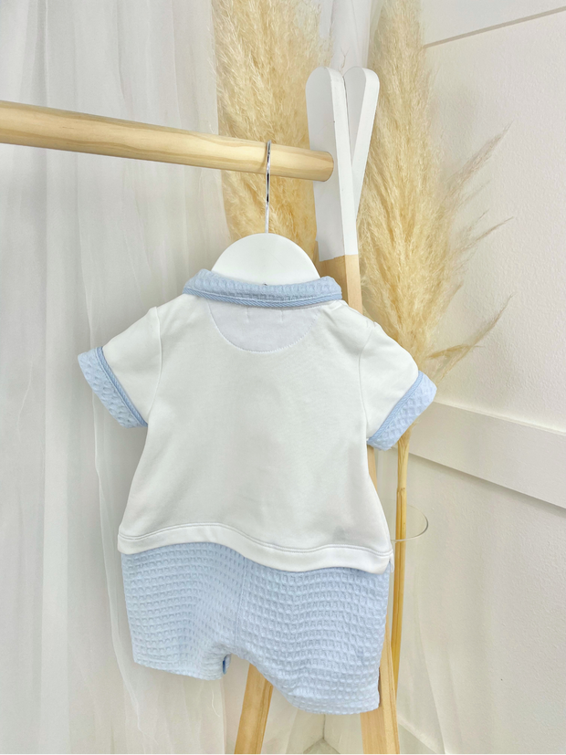 Mintini Baby Boy Blue & White Romper