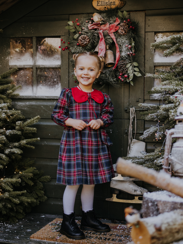 Girls Tartan Dress With Matching Bag - 2 Colours