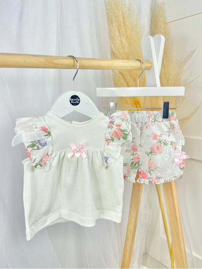 Mintini Baby Girl White Floral Short Set