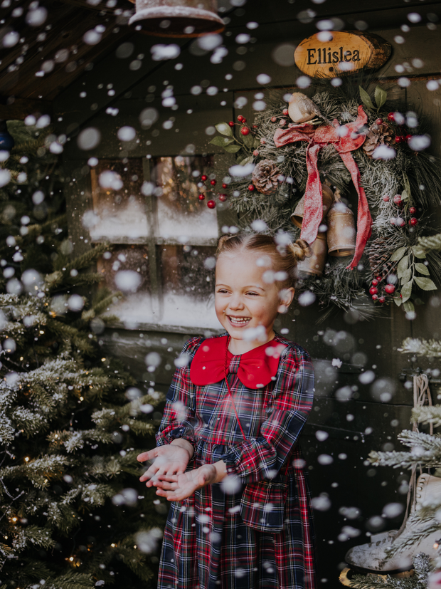 Girls Navy Tartan Dress & Handbag Set (9M-4Y)