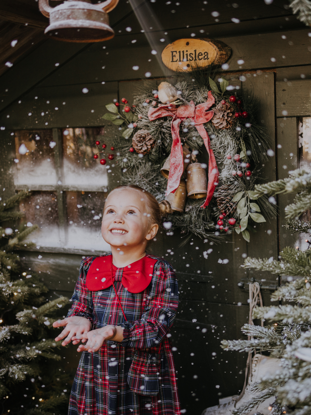 Girls Navy Tartan Dress & Handbag Set (9M-4Y)