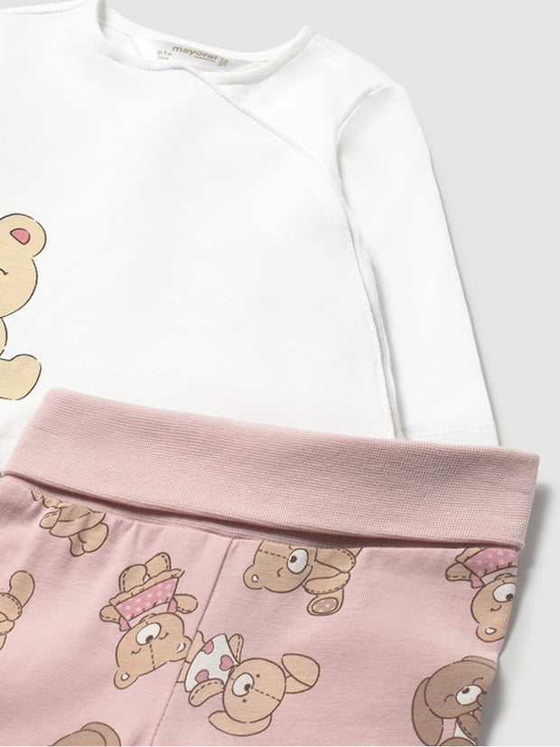 Mayoral Baby Girl Pink Bear Outfit Set