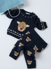 Name It Baby Boy Navy Reindeer Knitted Outfit Set  (0M-18M)
