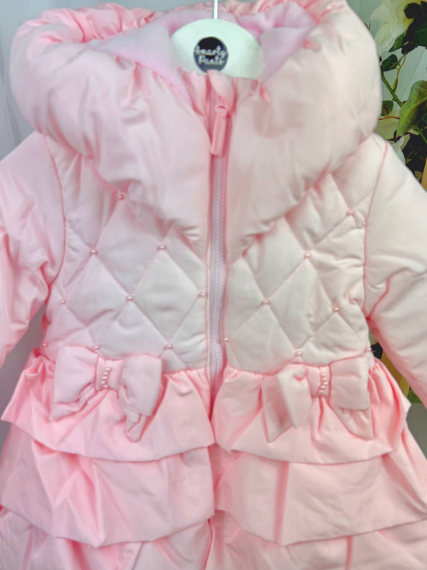 Mintini Toddler Girl Quilted Pink Bow Jacket (12M - 5Y)