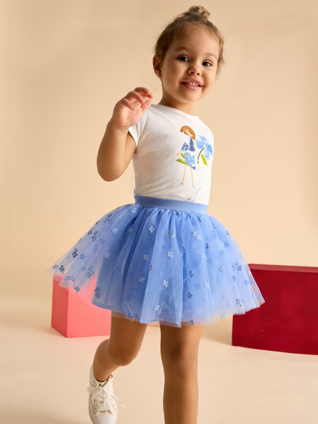 Mayoral Junior Girl Blue Floral Tulle Skirt Set