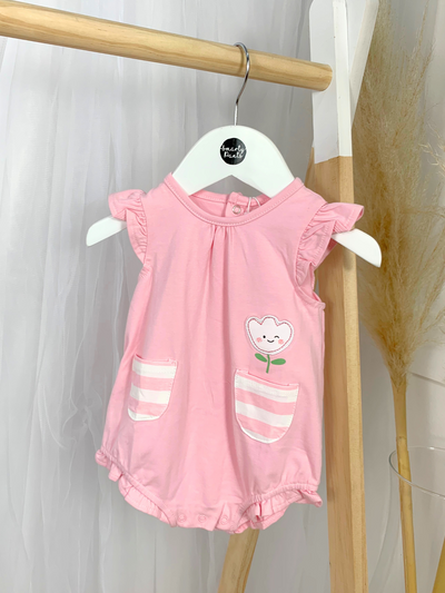 Mayoral Baby Girl Pink Tulip Romper With Pocket Detail