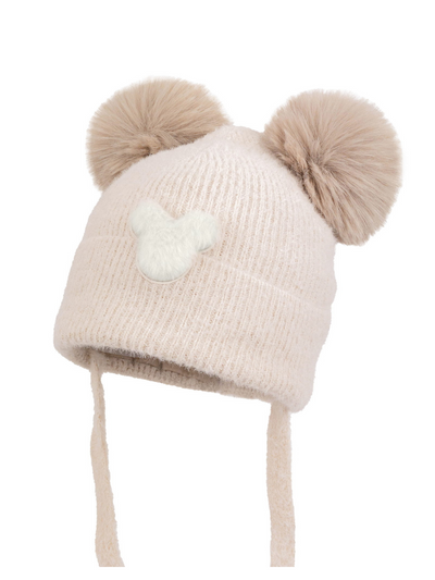 Fulvia Beige Double Pom Pom Hat