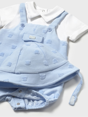 Mayoral Baby Boy Blue Dungaree Romper & Sun Hat