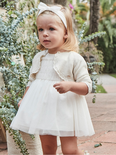 Mayoral Toddler Girl Tulle Dress With Headband - Natural