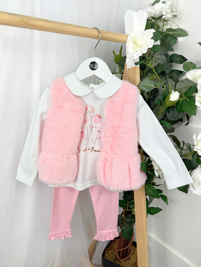 Girls 'Pink Floral' 3 Piece Gilet Outfit Set (12M-5Y)