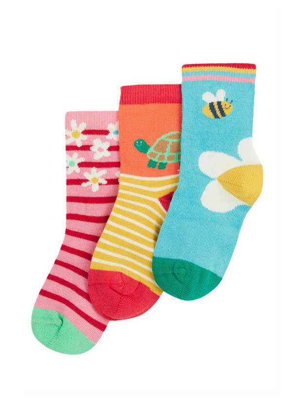 Frugi Organic Cotton 3 Pack Girls Socks - Daisy