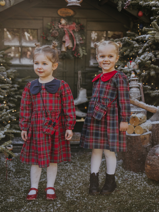 Girls Tartan Dress With Matching Bag - 2 Colours