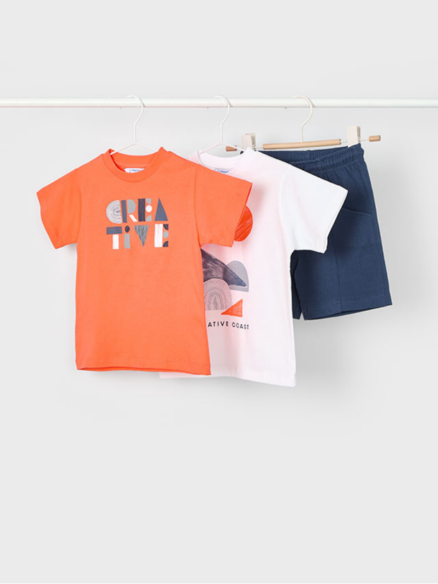 Mayoral Junior Boy Orange & Navy 3 Piece Short Set