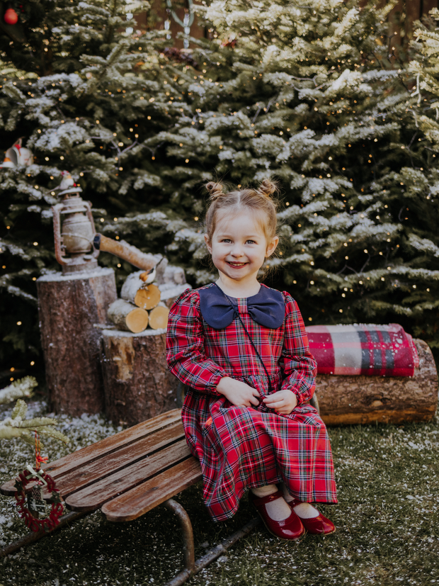 Girls Tartan Dress With Matching Bag - 2 Colours