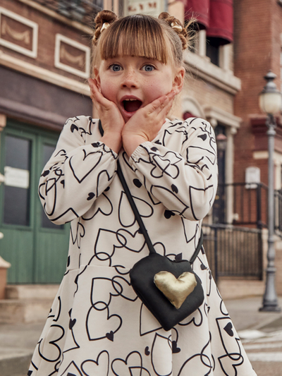 Mayoral Junior Girl Cream & Black Dress With Matching Bag