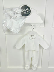 White Knitted Pom Pom Jacket and Trousers Set