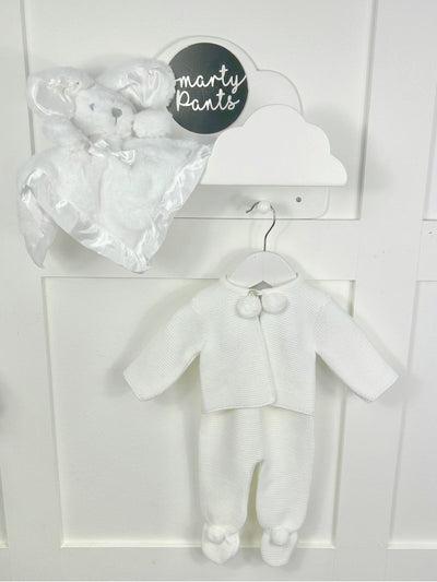 White Knitted Pom Pom Jacket and Trousers Set