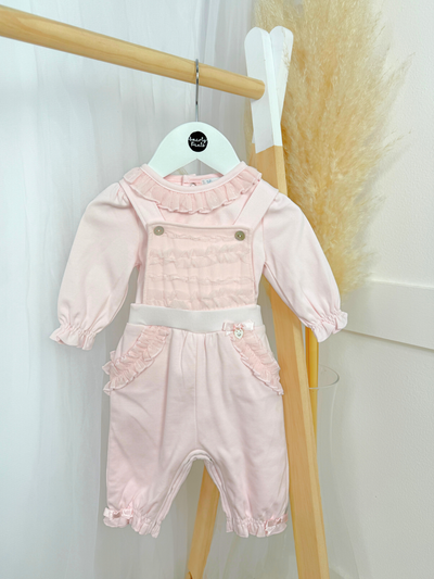 Mintini Baby Girl Pink Frill Dungaree Set  (3M - 9M)