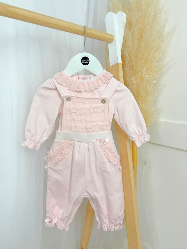 Mintini Baby Girl Pink Frill Dungaree Set  (3M - 9M)