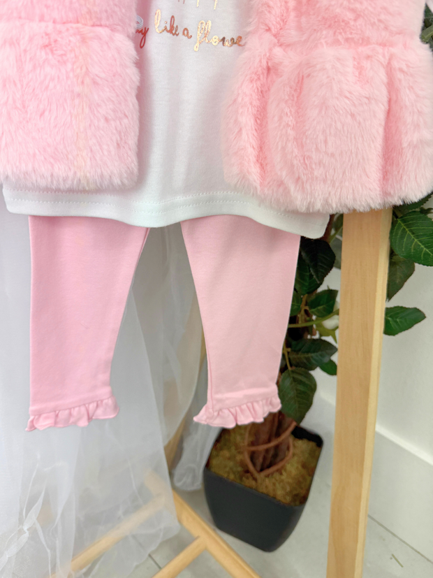 Girls 'Pink Floral' 3 Piece Gilet Outfit Set (12M-5Y)
