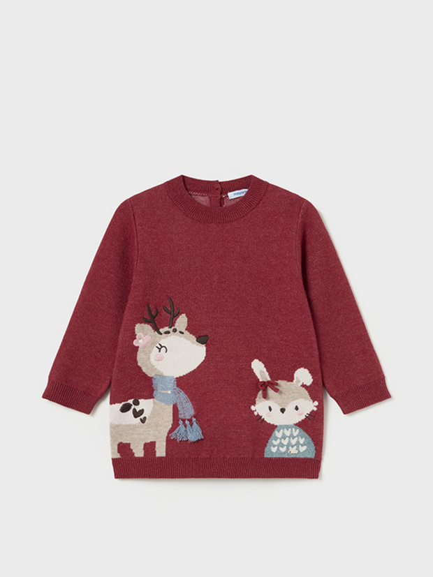 Mayoral Toddler Girl Red Knitted Reindeer Dress