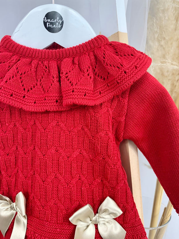 Baby Girl Red Knitted Carmen Dress