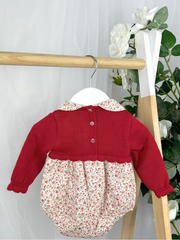 Baby Girls Red Knitted Floral Romper (1M - 18M)