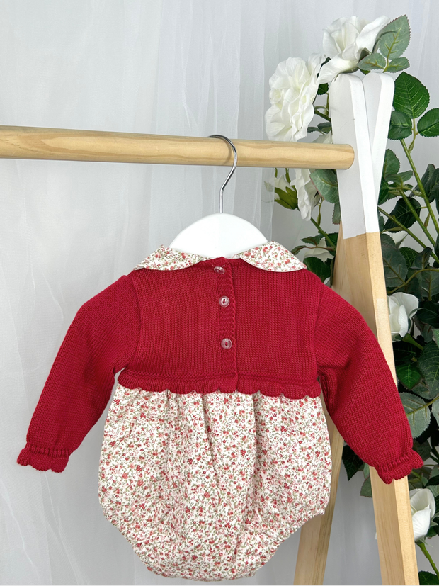 Baby Girls Red Knitted Floral Romper (1M - 18M)