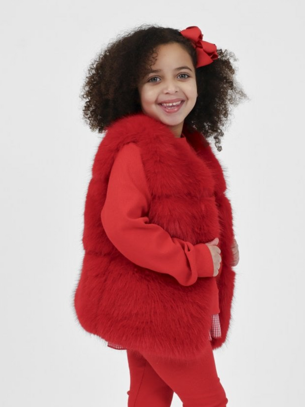 Girls 'Alora' Faux Fur Gilet (12M - 8Y) - Red