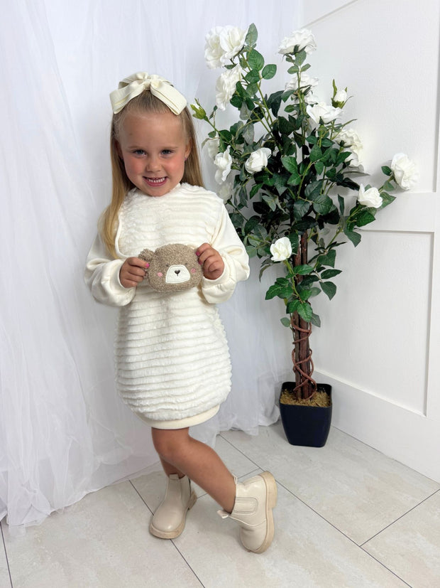 Mayoral Toddler Girl Cream Fur Dress & Bag (12M-4Y)