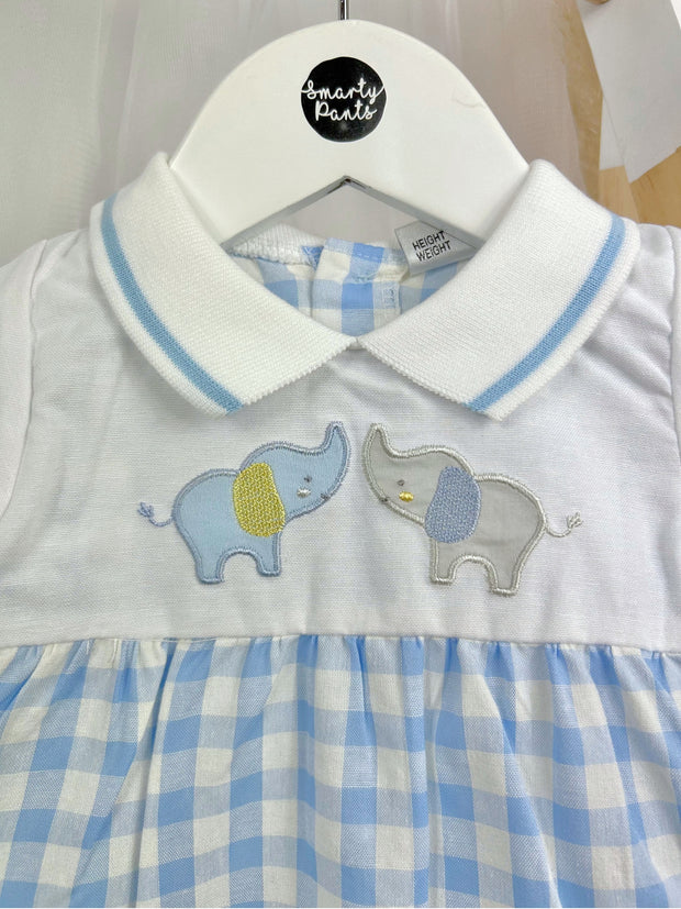 Blue Checkered Elephant Romper