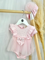 Caramelo Baby Girl Pink Tulle Dress - with Turban