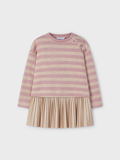 Mayoral Junior Girl Gold Dress With Striped Jumper