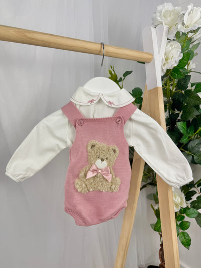 Pex Girls Bear Knitted Romper Set (0M - 12M) - Dusky Pink