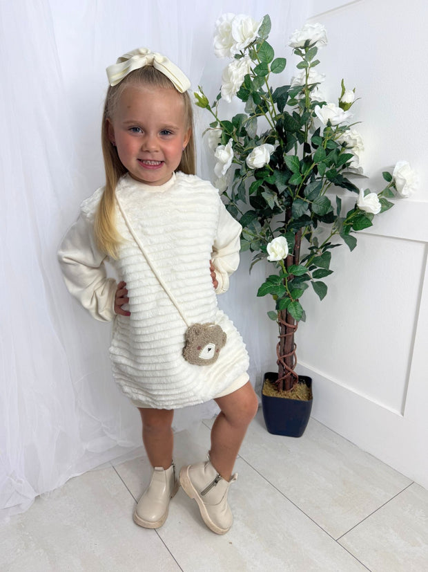 Mayoral Toddler Girl Cream Fur Dress & Bag (12M-4Y)