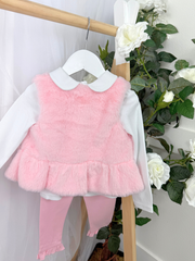 Girls 'Pink Floral' 3 Piece Gilet Outfit Set (12M-5Y)