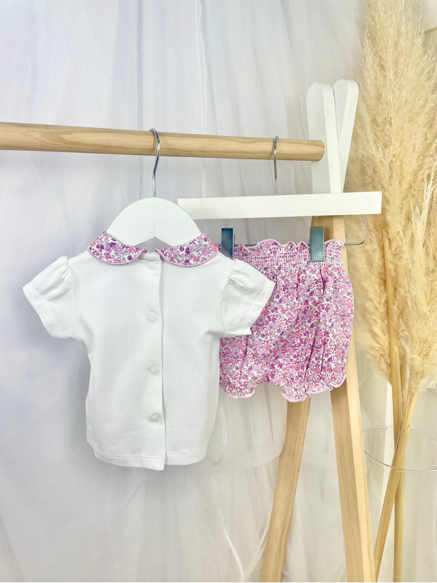 iDo Baby Girl White & Lilic Short Set