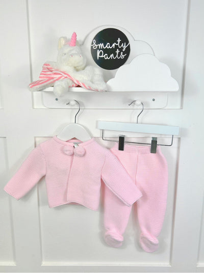 Pink Knitted Pom Pom Jacket and Trouser Set
