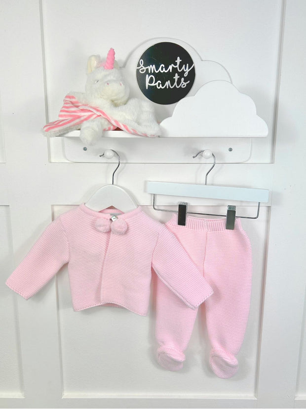 Pink Knitted Pom Pom Jacket and Trouser Set