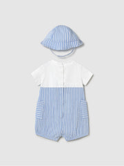 Mayoral Baby Boy Blue Striped Dungaree With Sun Hat