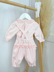 Mintini Baby Girl Pink Frill Dungaree Set  (3M - 9M)
