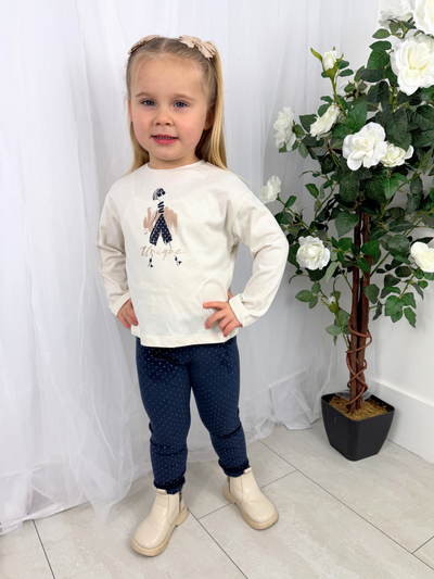 Mayoral Junior Girl 'Unique' Long Sleeve Top (3Y-8Y) - Navy