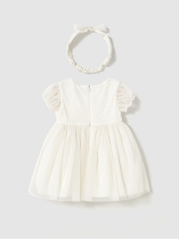 Mayoral Toddler Girl Tulle Dress With Headband - Natural