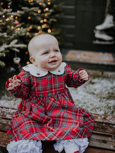 Baby Girls Festive Tartan Dress With Collar (3M-18M) - Red