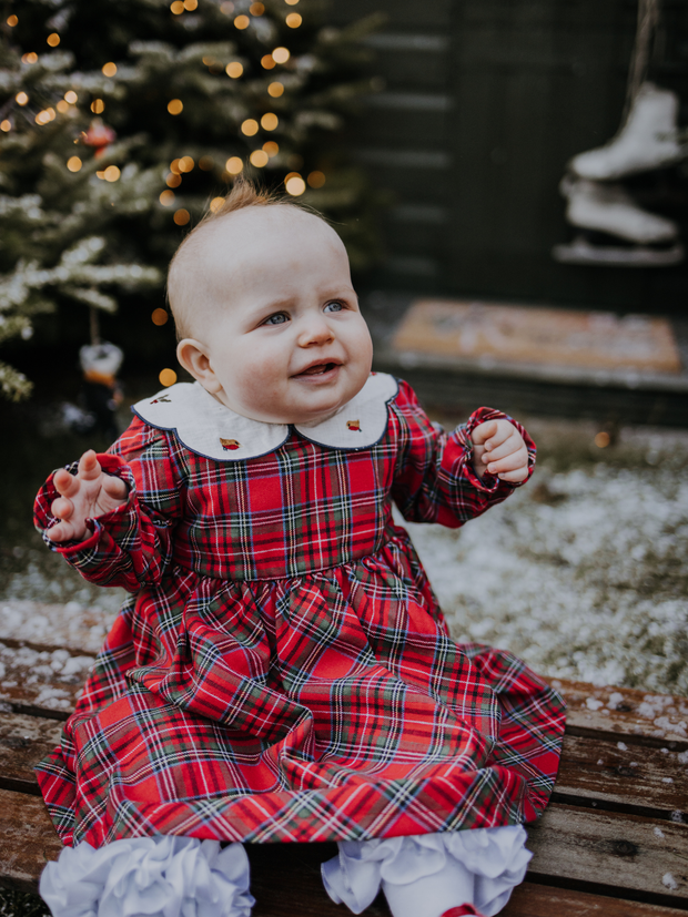 Baby Girls Festive Tartan Dress With Collar (3M-18M) - Red