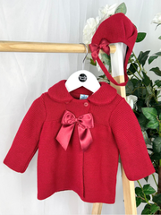 Baby Girls Red Knitted Coat & Hat Set (3M - 3Y)
