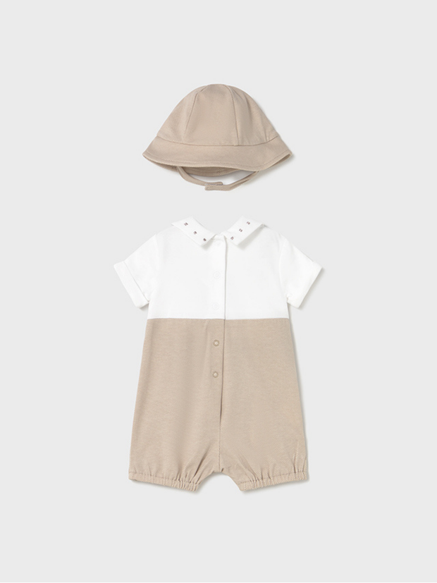 Mayoral Baby Boy Brown Dungaree Romper & Sun Hat